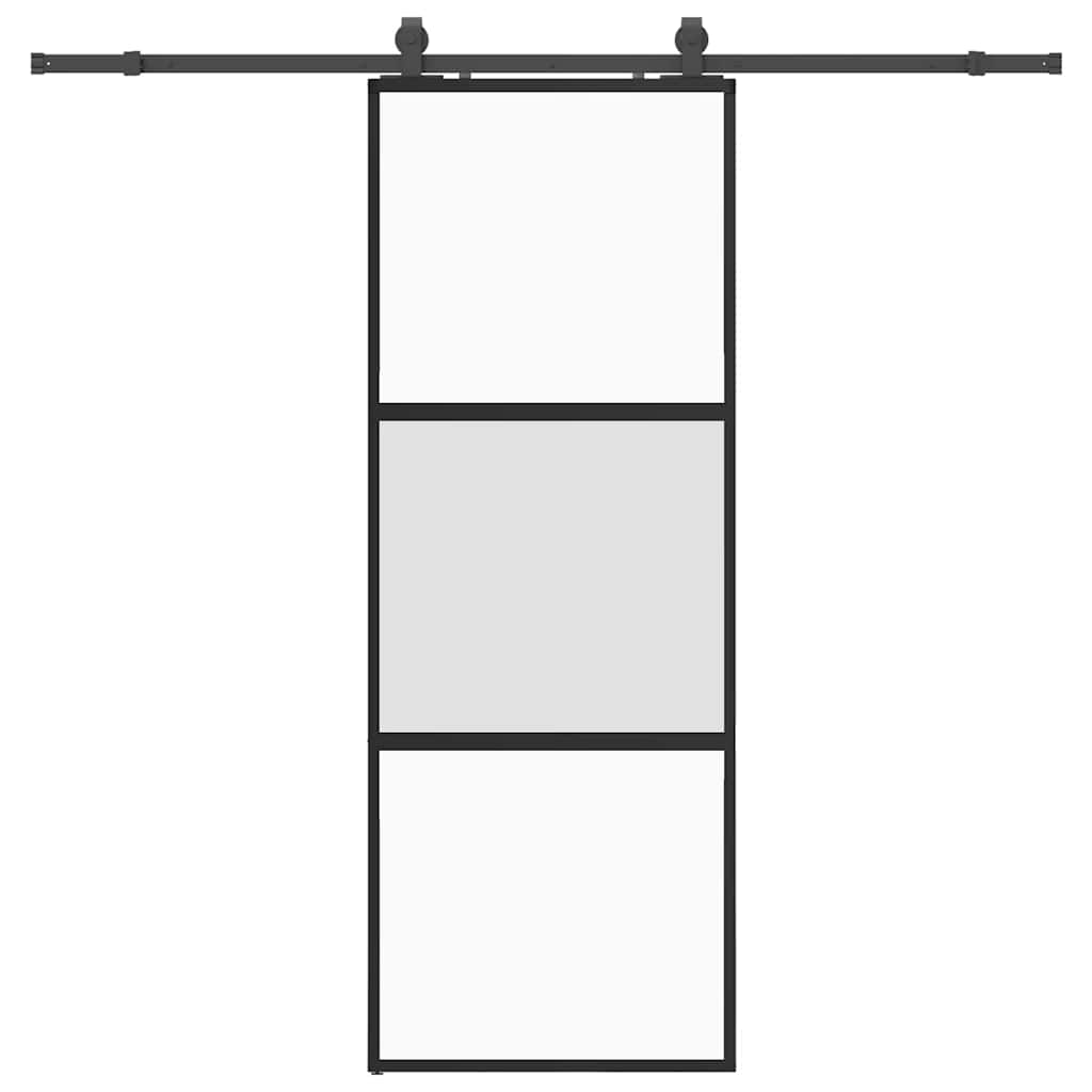 vidaXL Drzwi przesuwne z zestawem okuć czarne 76x205cm szkło hartowane