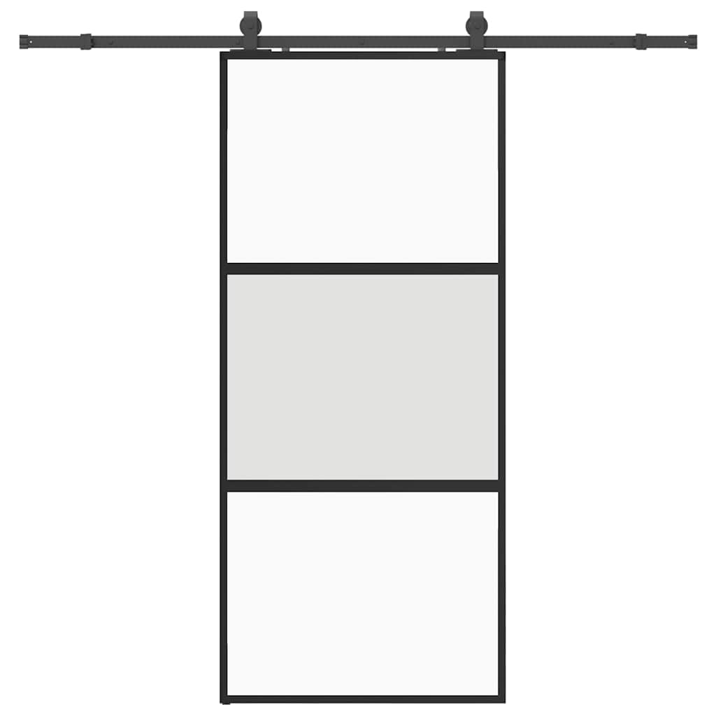 vidaXL Drzwi przesuwne z zestawem okuć czarne 90x205cm szkło hartowane