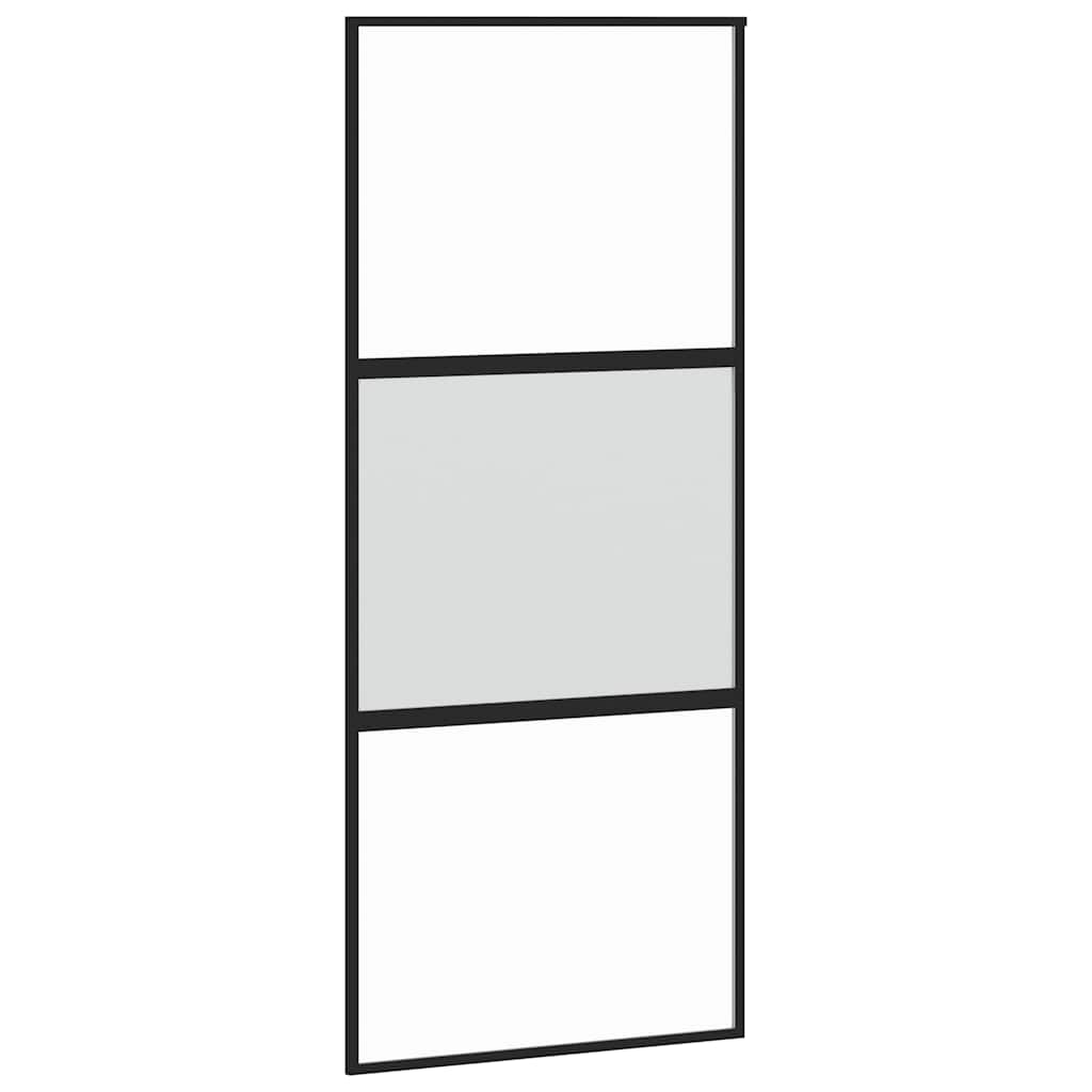 vidaXL Drzwi przesuwne z zestawem okuć czarne 90x205cm szkło hartowane
