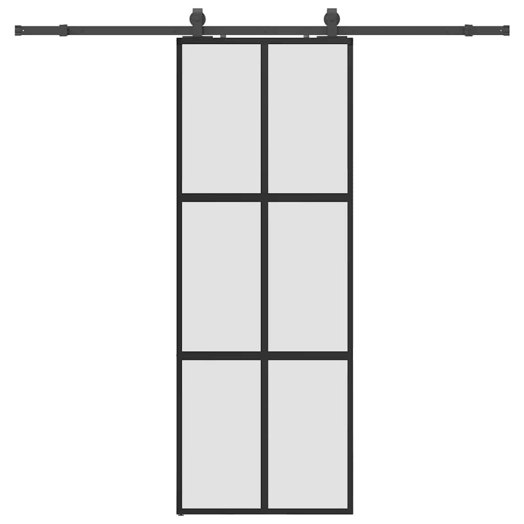 vidaXL Drzwi przesuwne z zestawem okuć czarne 76x205cm szkło hartowane