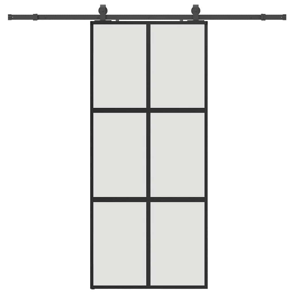 vidaXL Drzwi przesuwne z zestawem okuć czarne 90x205cm szkło hartowane