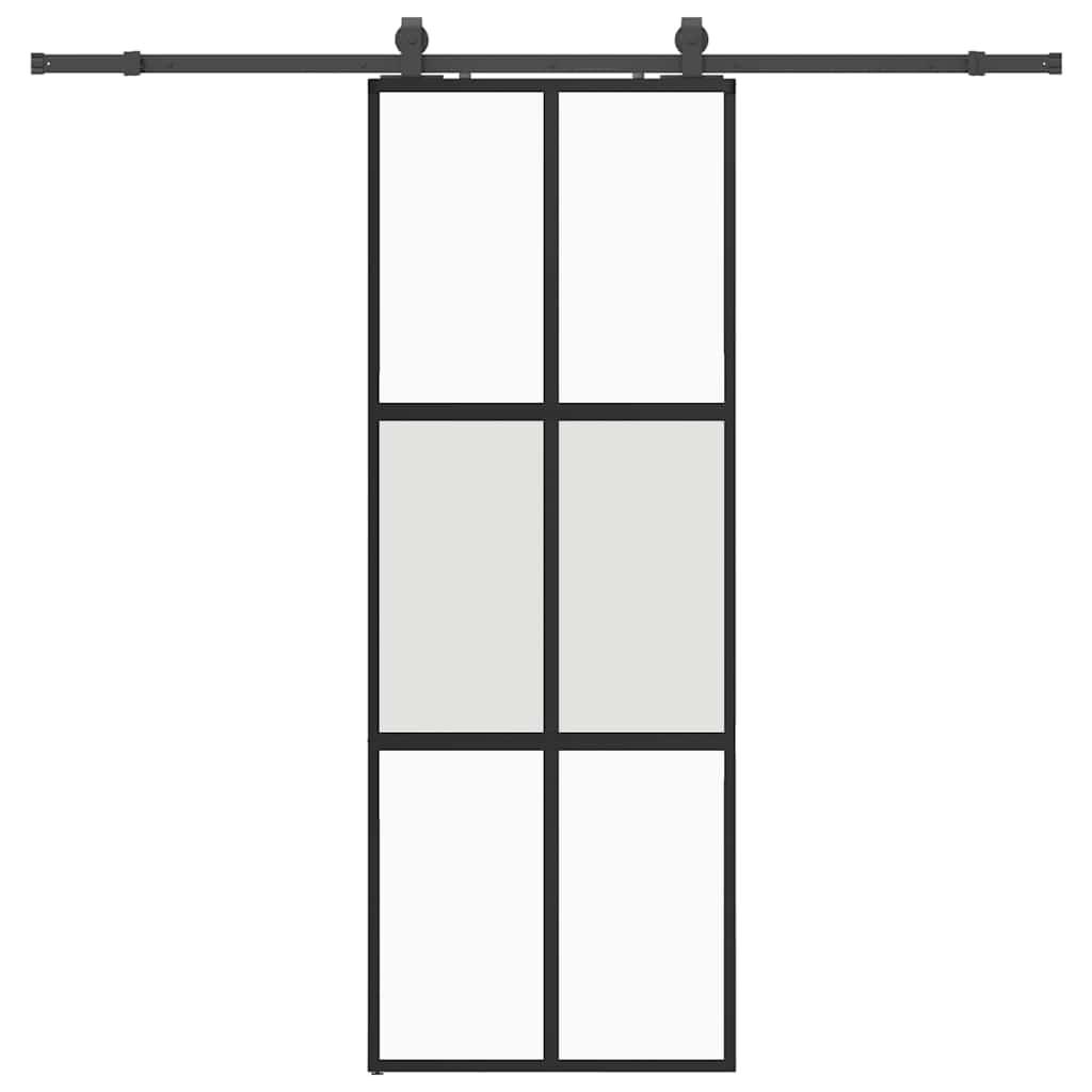 vidaXL Drzwi przesuwne z zestawem okuć czarne 76x205cm szkło hartowane