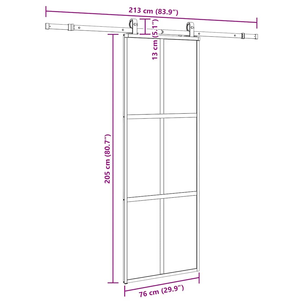 vidaXL Drzwi przesuwne z zestawem okuć czarne 76x205cm szkło hartowane