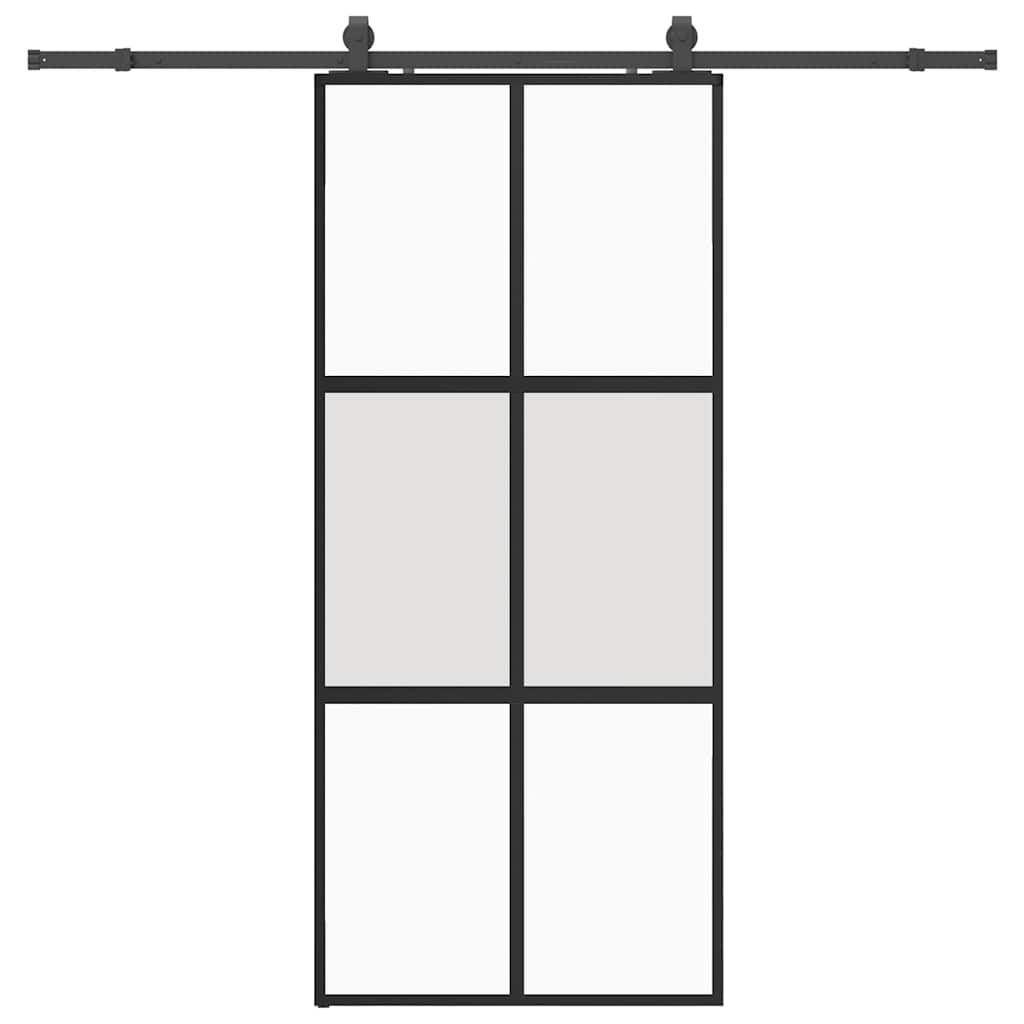 vidaXL Drzwi przesuwne z zestawem okuć czarne 90x205cm szkło hartowane