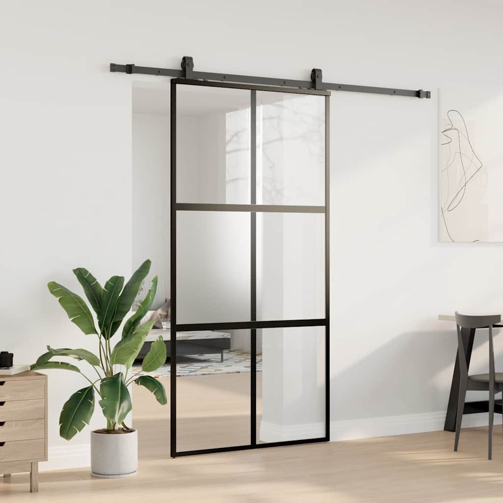 vidaXL Drzwi przesuwne z zestawem okuć czarne 102,5x205 cm