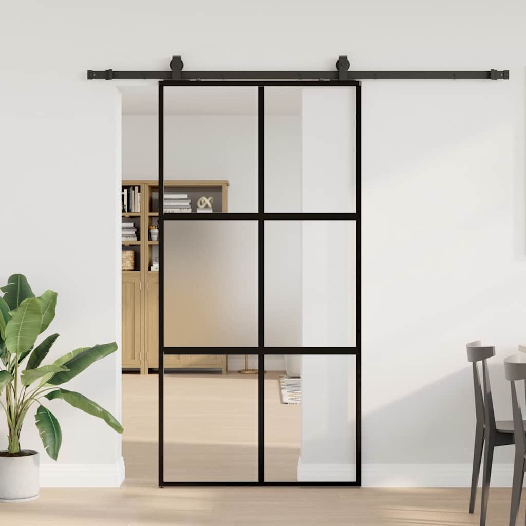 vidaXL Drzwi przesuwne z zestawem okuć czarne 102,5x205 cm