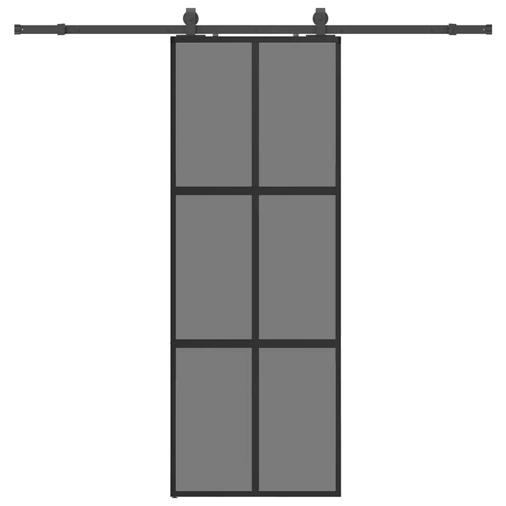 vidaXL Drzwi przesuwne z zestawem okuć czarne 76x205cm szkło hartowane