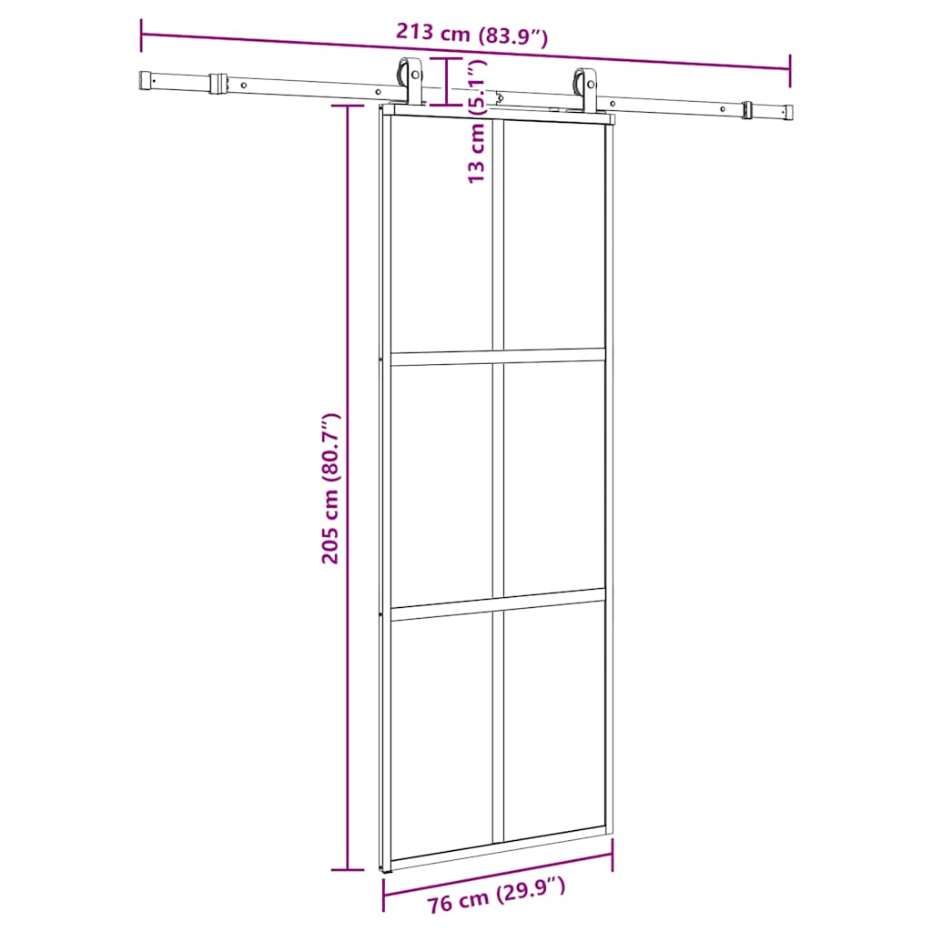 vidaXL Drzwi przesuwne z zestawem okuć czarne 76x205cm szkło hartowane