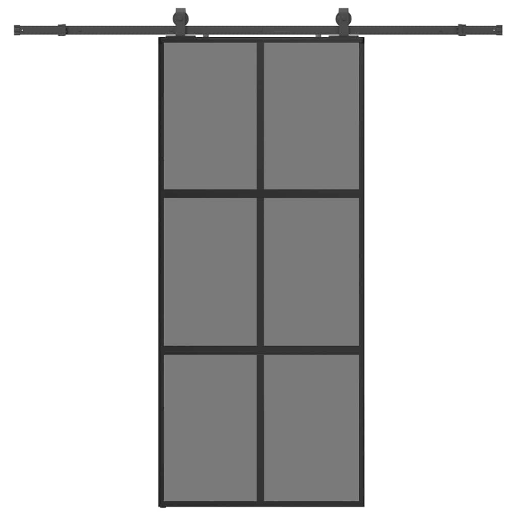 vidaXL Drzwi przesuwne z zestawem okuć czarne 90x205cm szkło hartowane