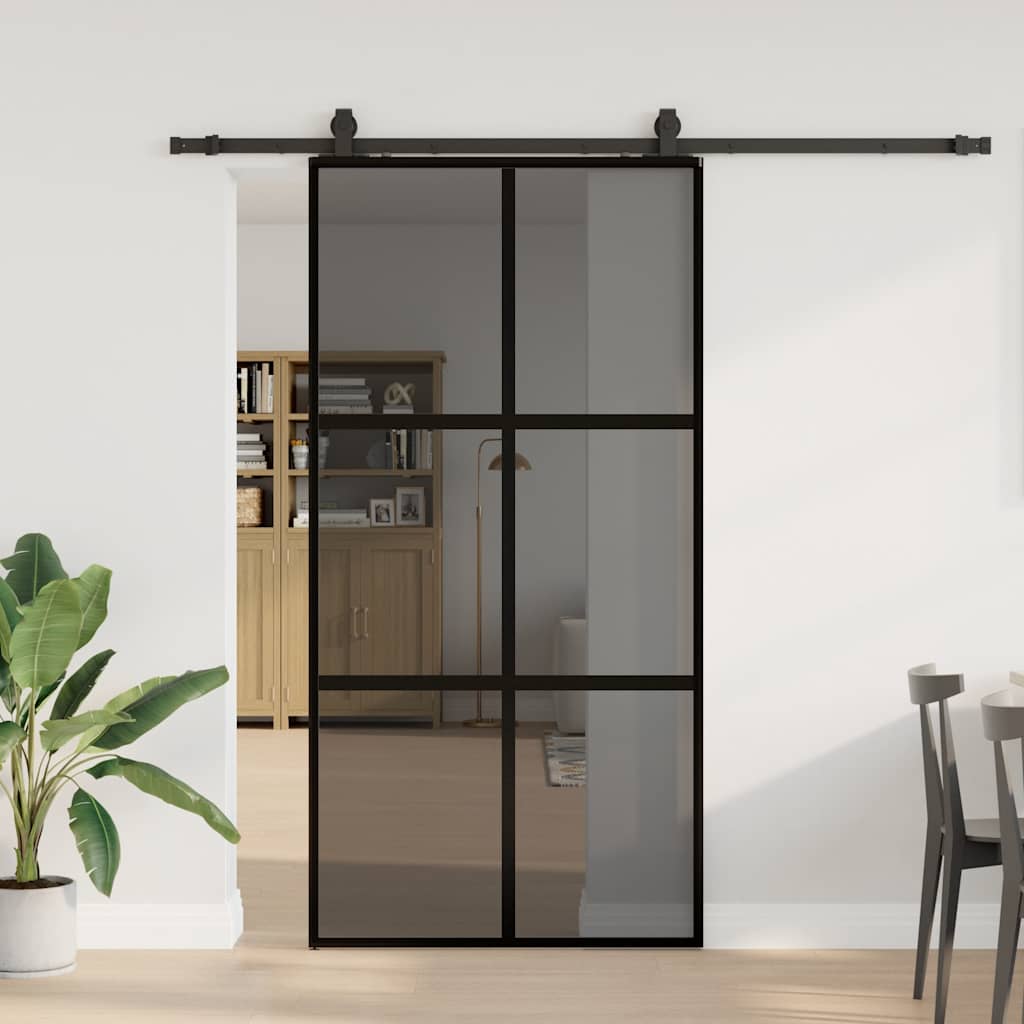 vidaXL Drzwi przesuwne z zestawem okuć czarne 102,5x205 cm