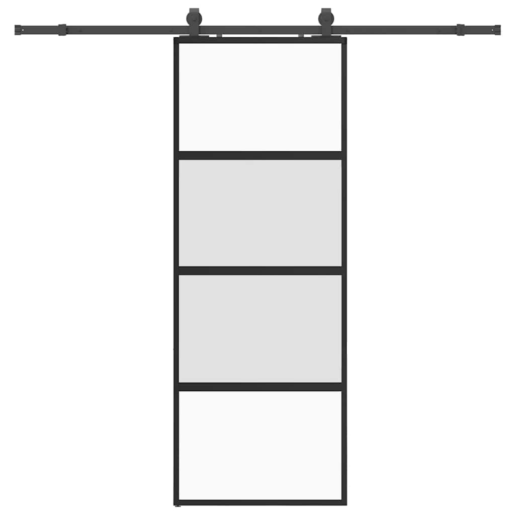 vidaXL Drzwi przesuwne z zestawem okuć czarne 76x205cm szkło hartowane