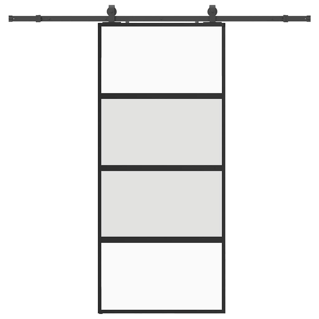 vidaXL Drzwi przesuwne z zestawem okuć czarne 90x205cm szkło hartowane