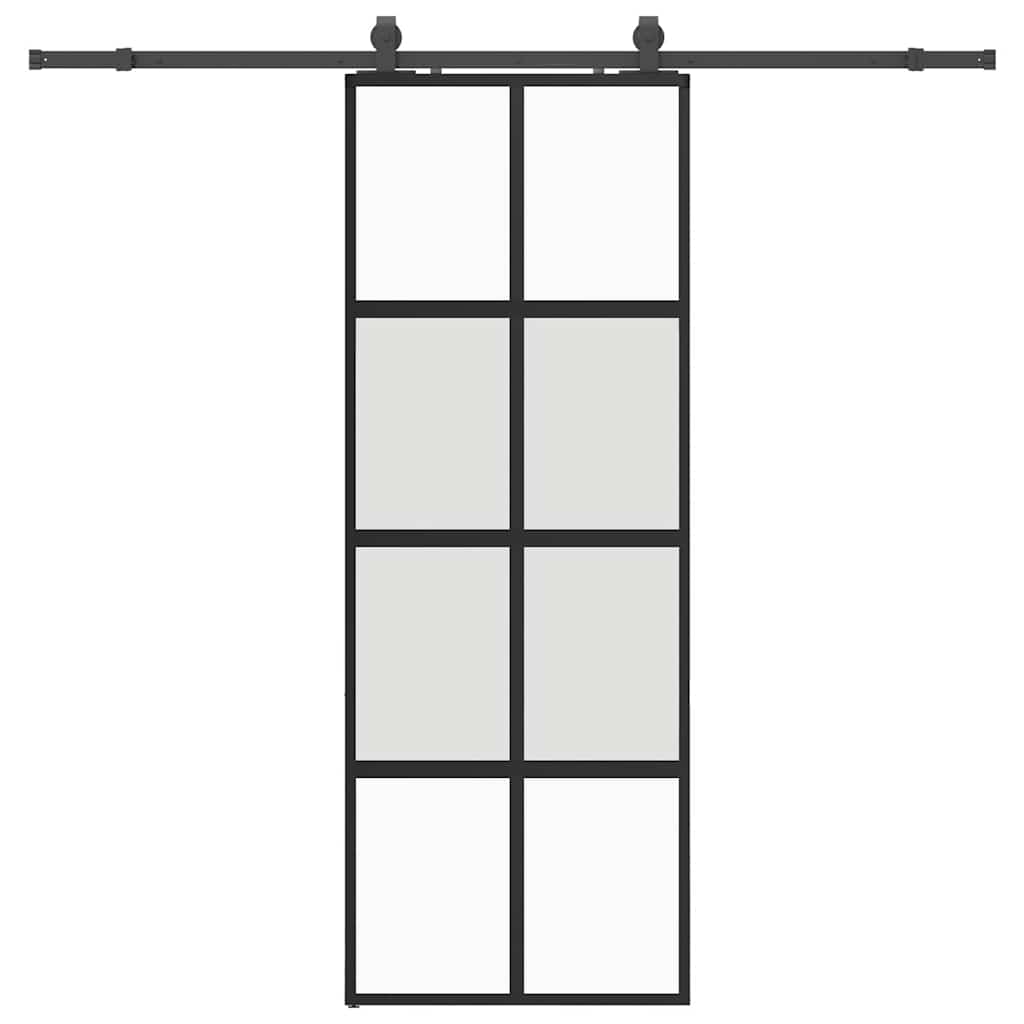 vidaXL Drzwi przesuwne z zestawem okuć czarne 76x205cm szkło hartowane