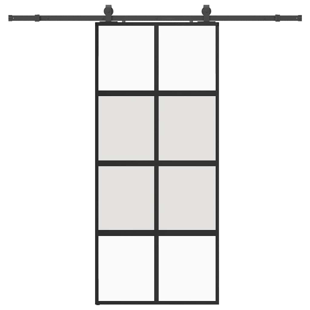 vidaXL Drzwi przesuwne z zestawem okuć czarne 90x205cm szkło hartowane