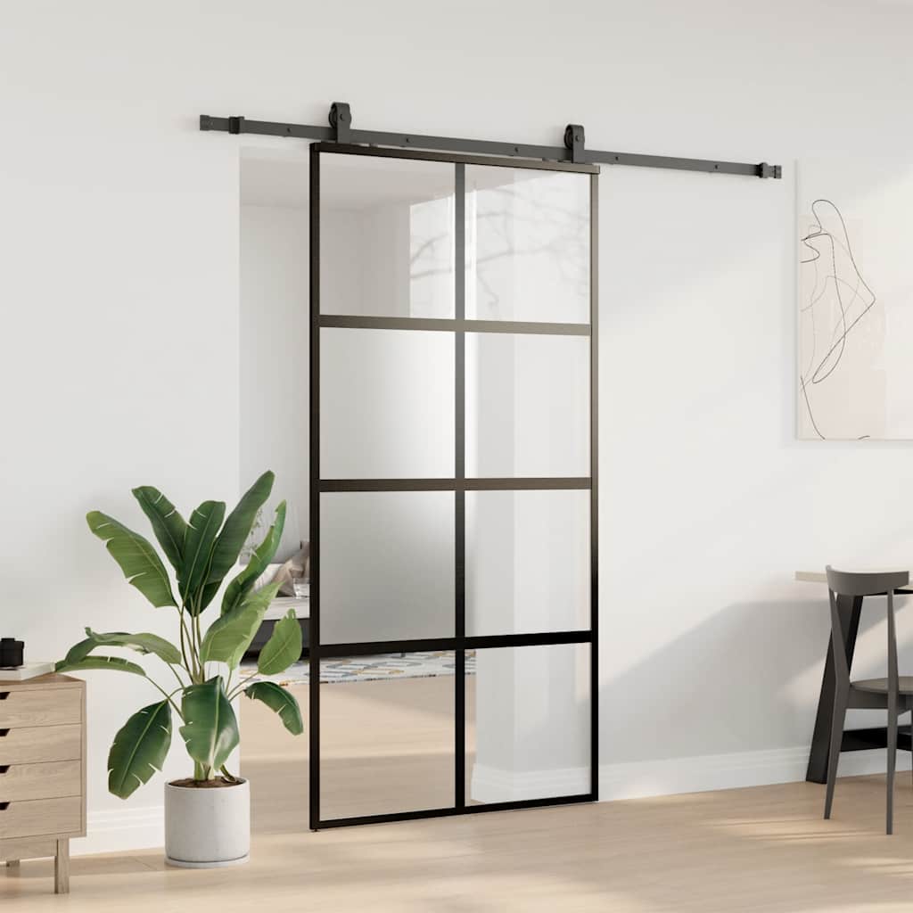 vidaXL Drzwi przesuwne z zestawem okuć czarne 102,5x205 cm