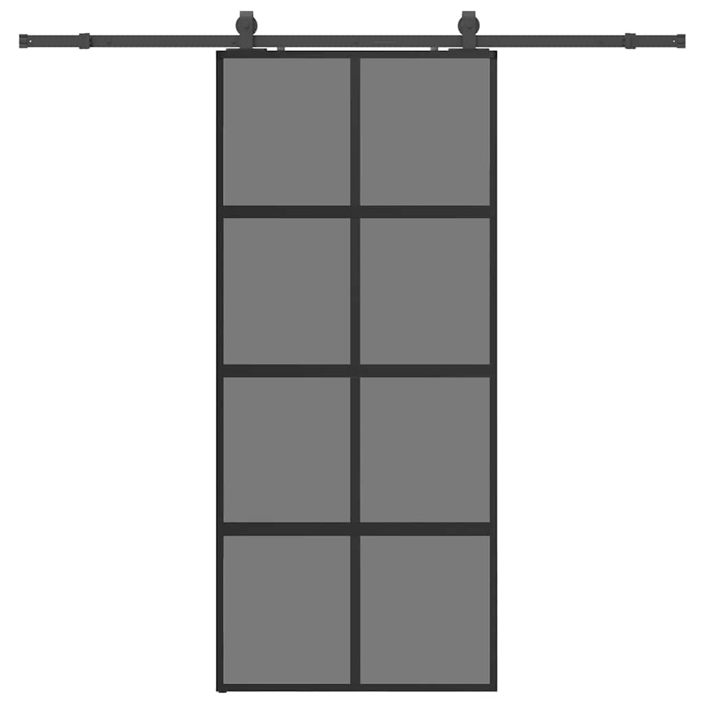 vidaXL Drzwi przesuwne z zestawem okuć czarne 90x205cm szkło hartowane