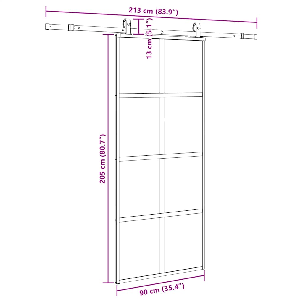 vidaXL Drzwi przesuwne z zestawem okuć czarne 90x205cm szkło hartowane