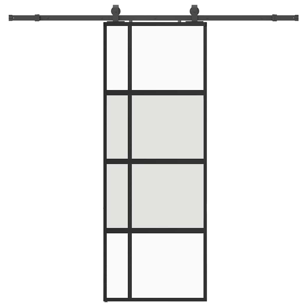 vidaXL Drzwi przesuwne z zestawem okuć czarne 76x205cm szkło hartowane