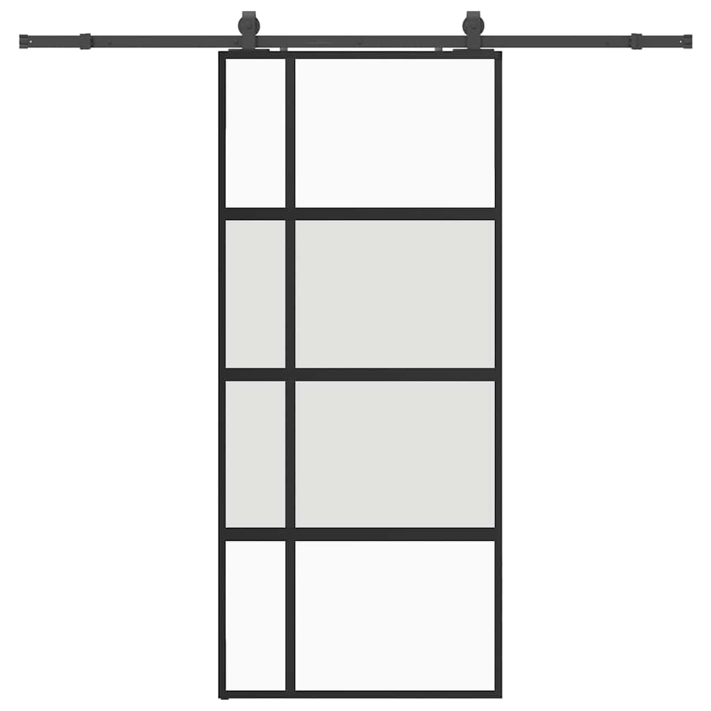vidaXL Drzwi przesuwne z zestawem okuć czarne 90x205cm szkło hartowane
