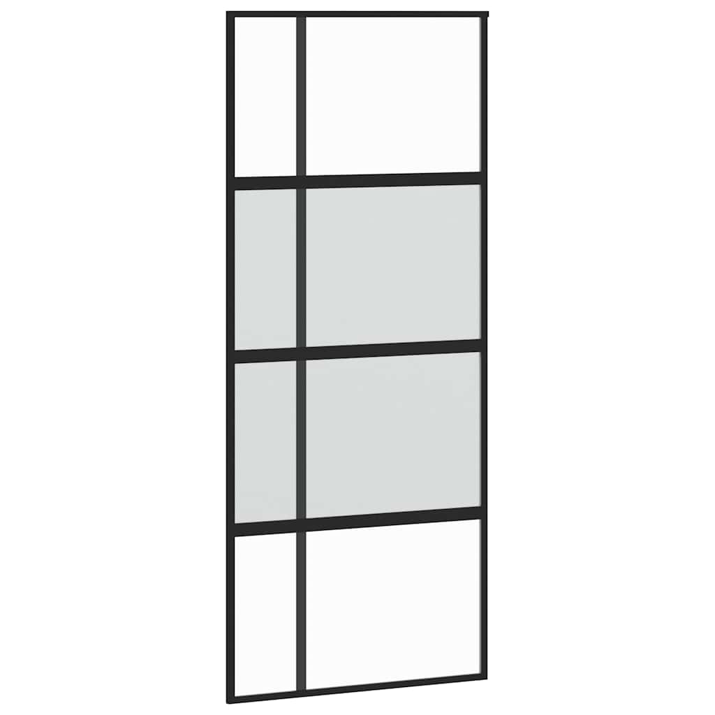 vidaXL Drzwi przesuwne z zestawem okuć czarne 90x205cm szkło hartowane