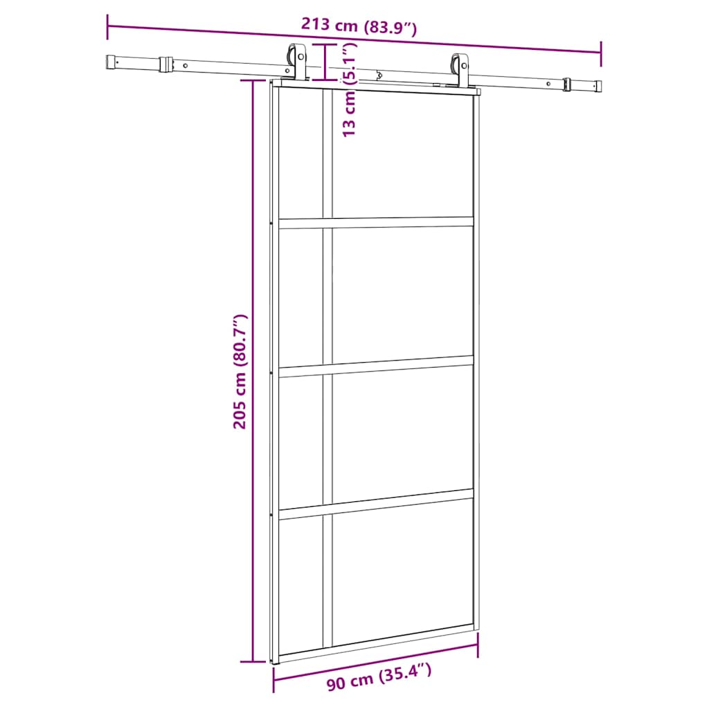 vidaXL Drzwi przesuwne z zestawem okuć czarne 90x205cm szkło hartowane