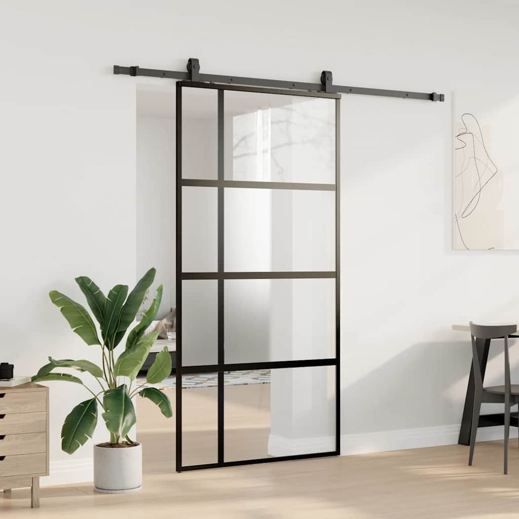 vidaXL Drzwi przesuwne z zestawem okuć czarne 102,5x205 cm