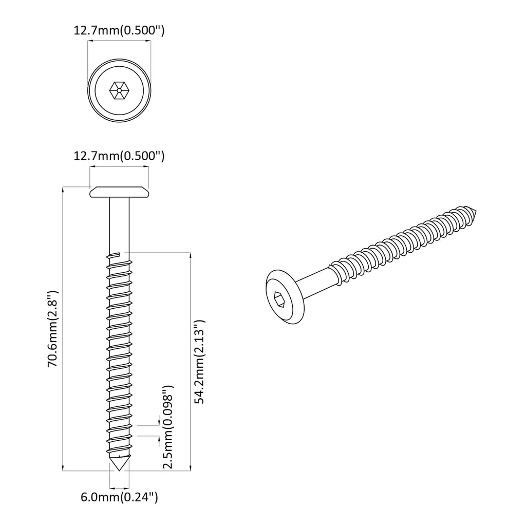 vidaXL Wkręty Drewniane 12 pcs Srebrny M6 x 70 mm Stal