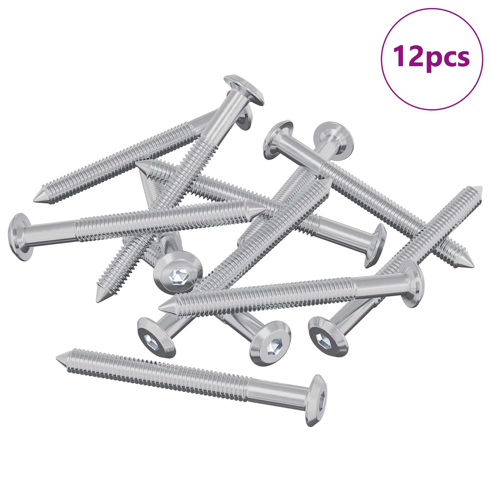 vidaXL Śruby meblowe 12 pcs Srebrny M6 x 60 mm Stal