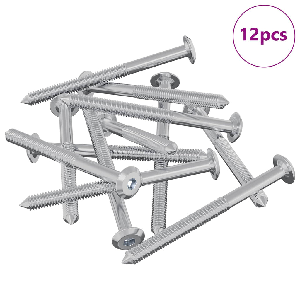 vidaXL Śruby meblowe 12 pcs Srebrny M6 x 70 mm Stal