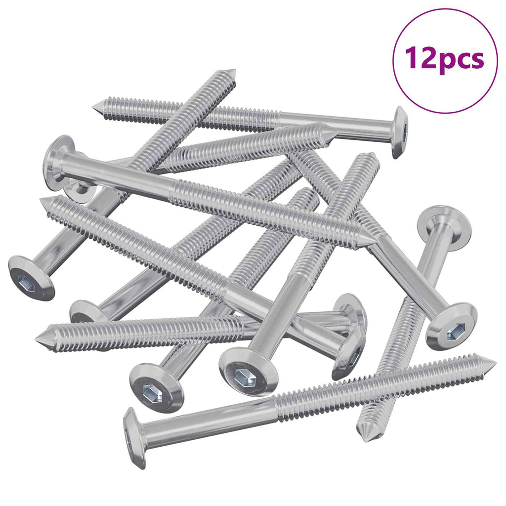 vidaXL Śruby meblowe 12 pcs Srebrny M6 x 85 mm Stal