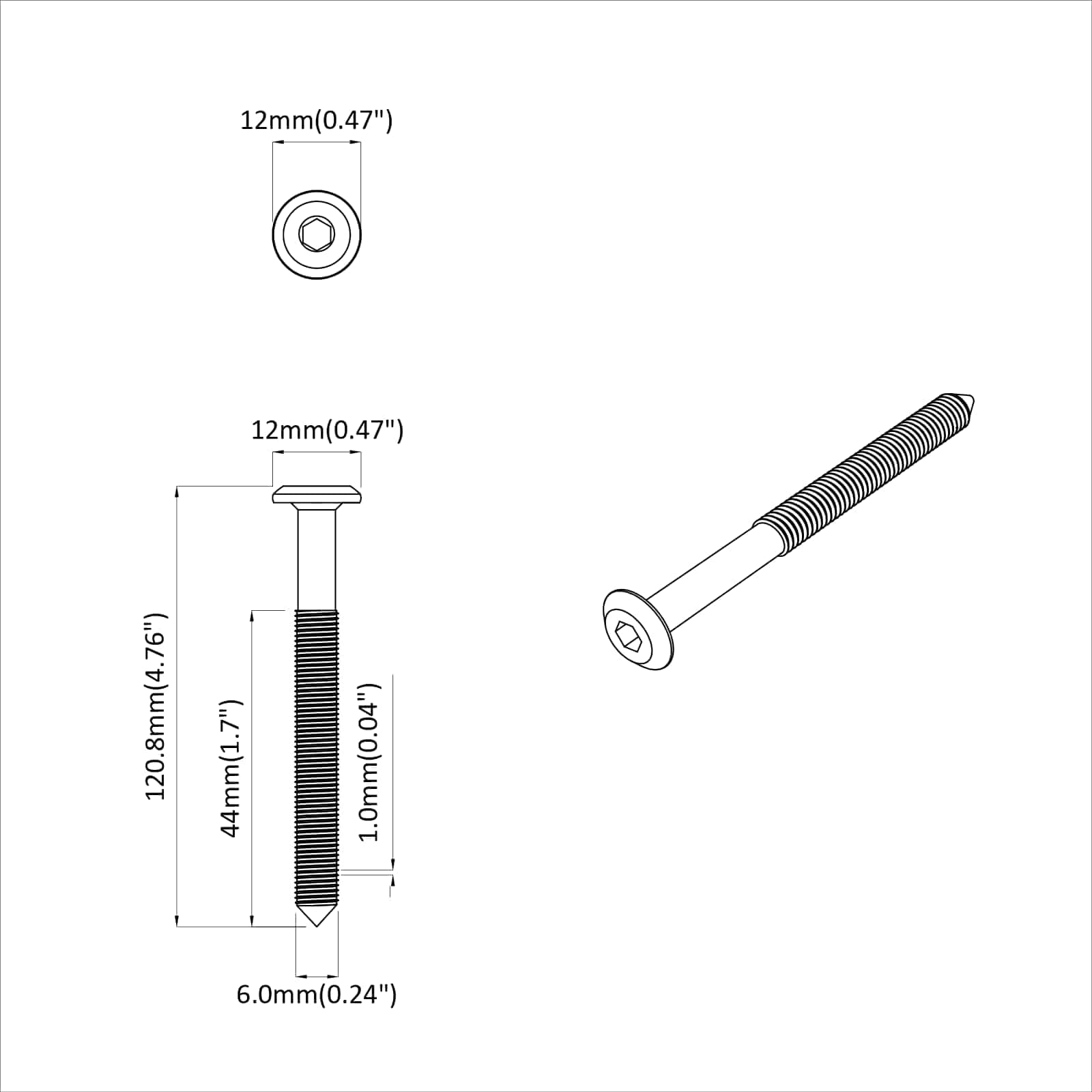 vidaXL Śruba 12 pcs Srebrny M6 x 100 mm Stal