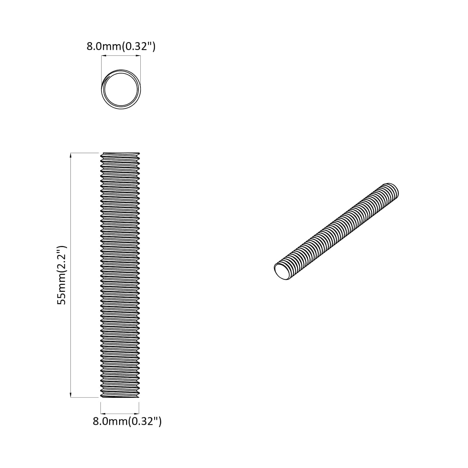 vidaXL Rura gwintowana 2 pcs Srebrny 8 x 55 mm Stal