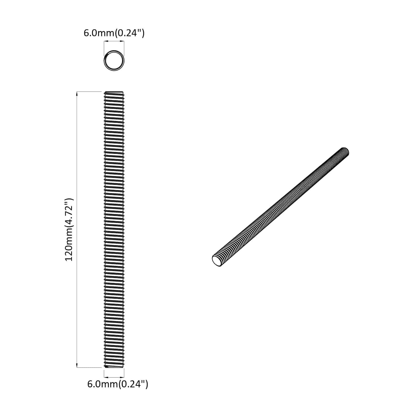 vidaXL Pręty gwintowane 12 pcs Srebrny M6 x 120 mm Metal