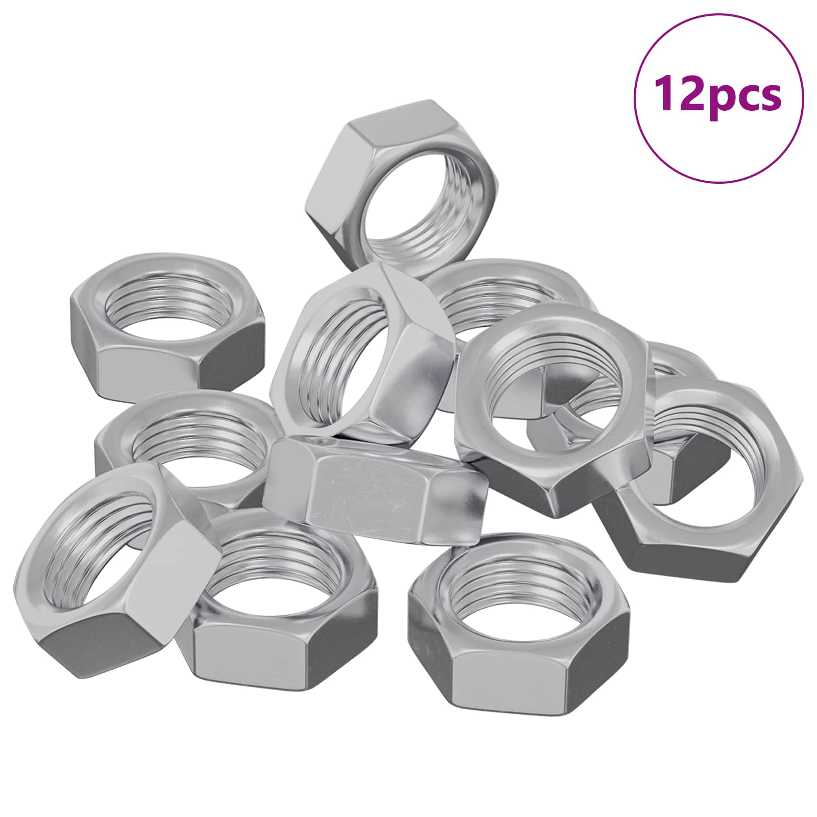 vidaXL Nakrętka sześcienna 12 pcs Srebrny M6 Metal