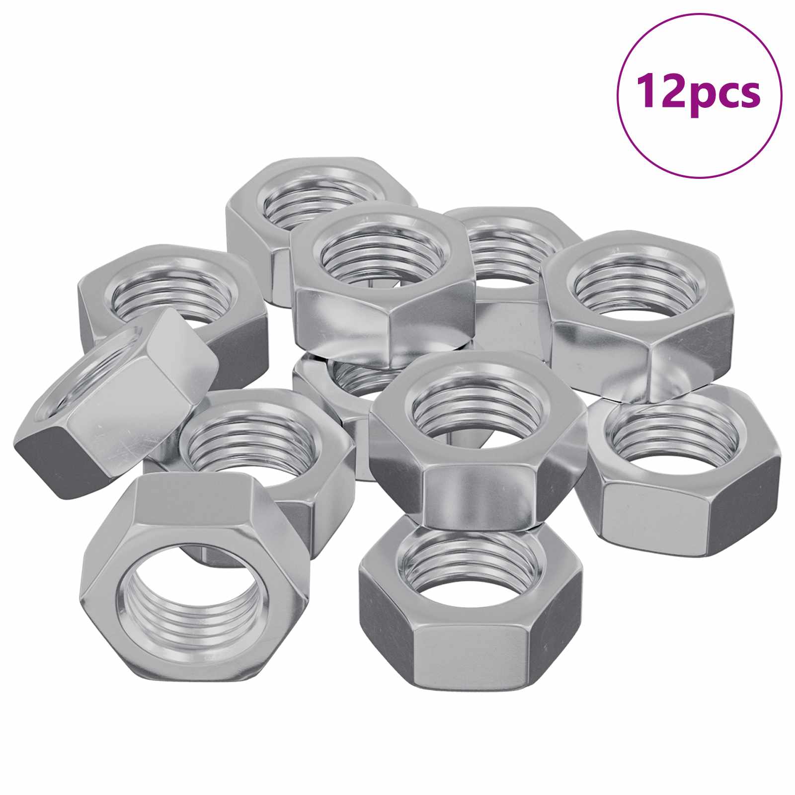 vidaXL Nakrętka sześcienna 12 pcs Srebrny M6 Metal
