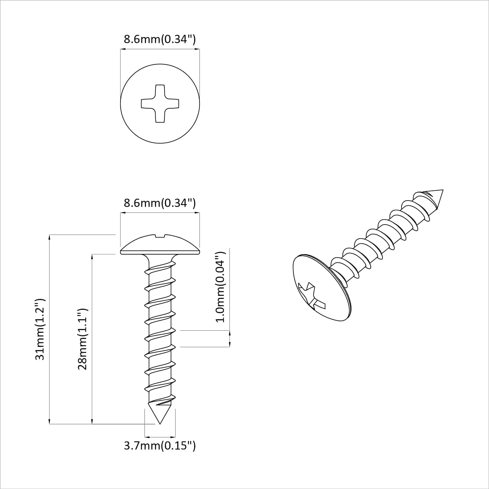 vidaXL Wkręt Drewniany 2 pcs Srebrny M4 x 28 mm Żelazo