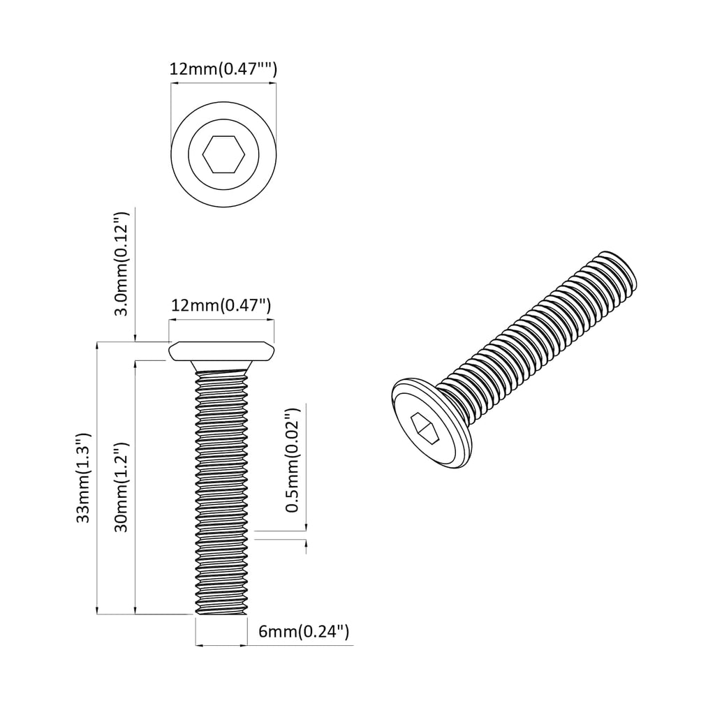 vidaXL Śruba Zablokowująca Gładki 12 pcs Srebrny M6 x 30 mm Stal