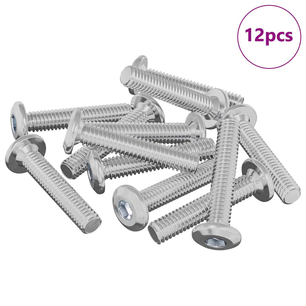 vidaXL Śruba z blokadą głowicy 12 pcs Srebrny M6 x 30 mm Stal