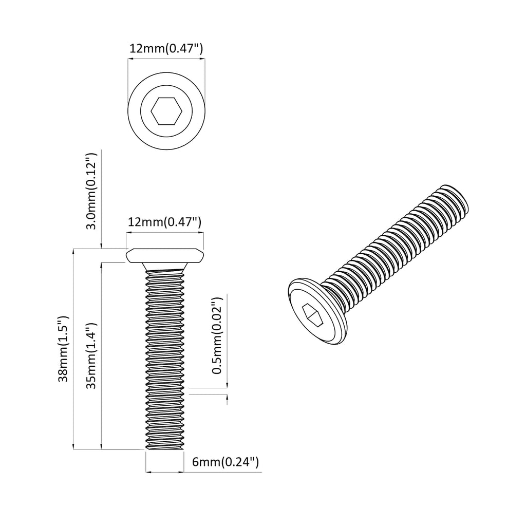 vidaXL Śruba z blokadą głowicy 12 pcs Srebrny M6 x 35 mm Stal