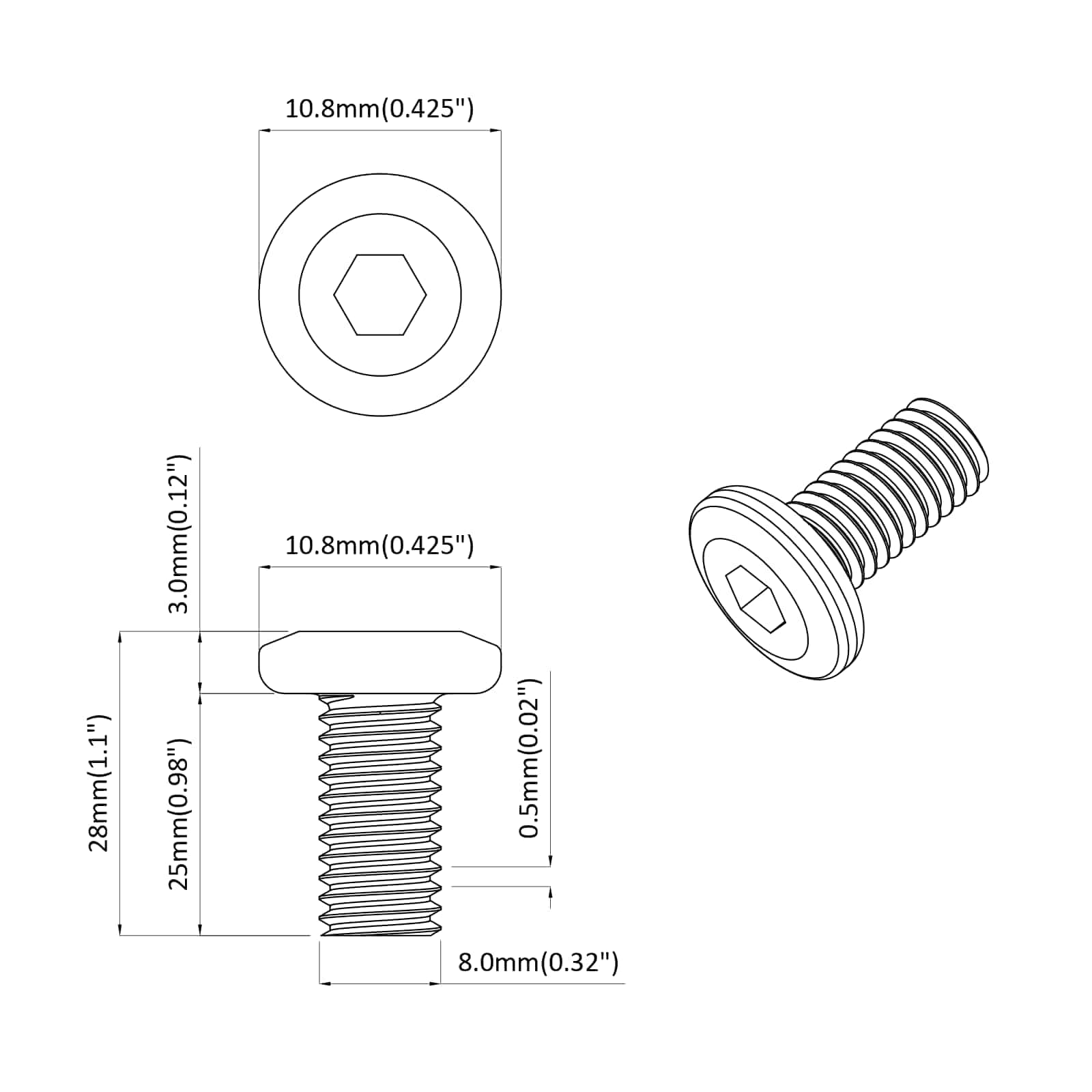 vidaXL Śruba 2 pcs Srebrny 8 x 25 mm Stal