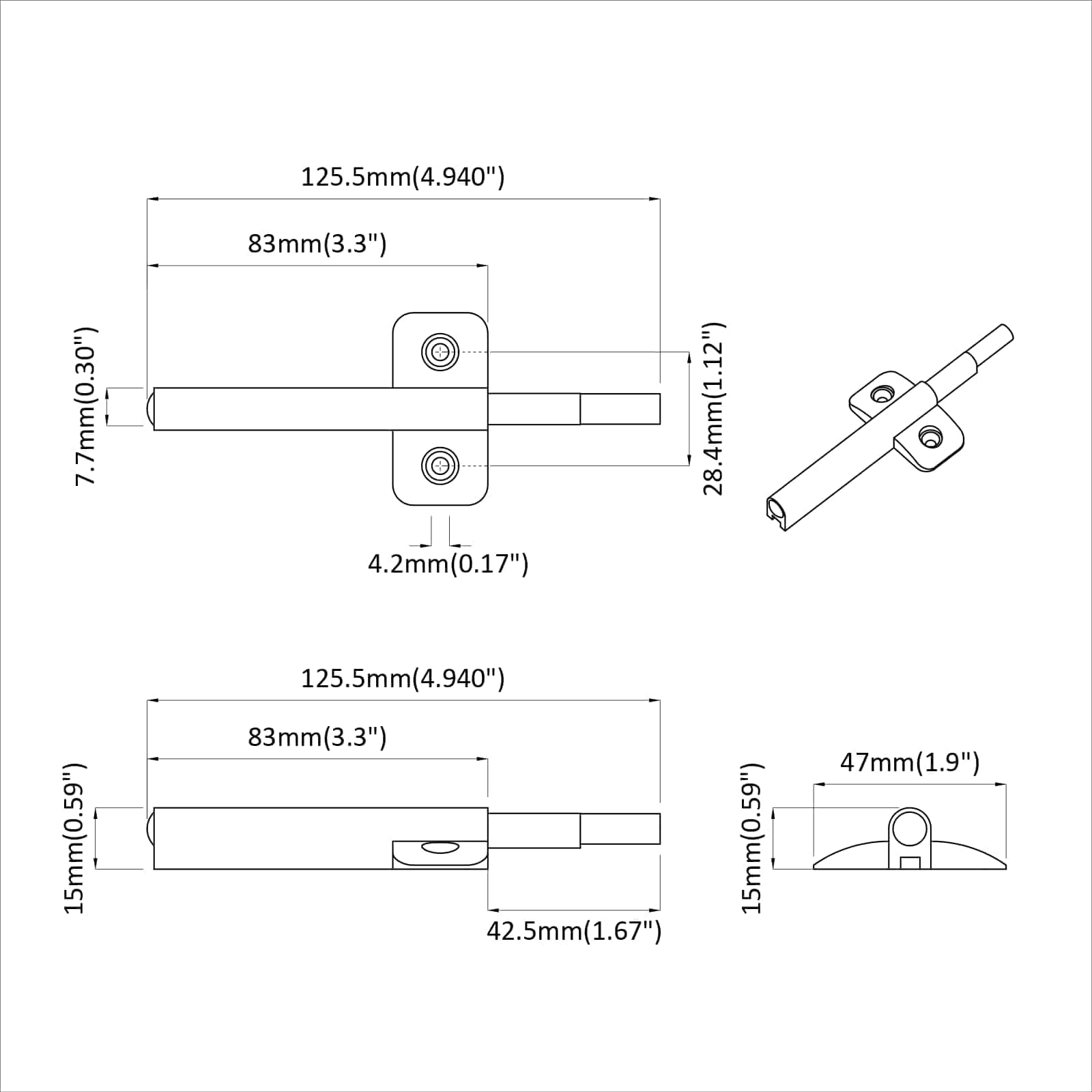 vidaXL Tłumik z miękkim zamknięciem 2 pcs Szary 125 x 47 x 15 mm PP