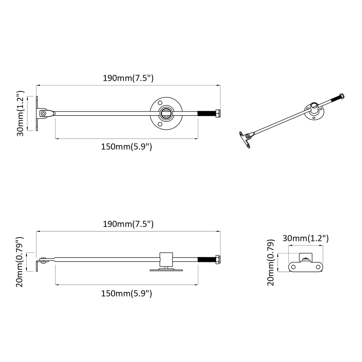 vidaXL Zawias z uchwytem 12 szt. Srebrny 190 mm Metal