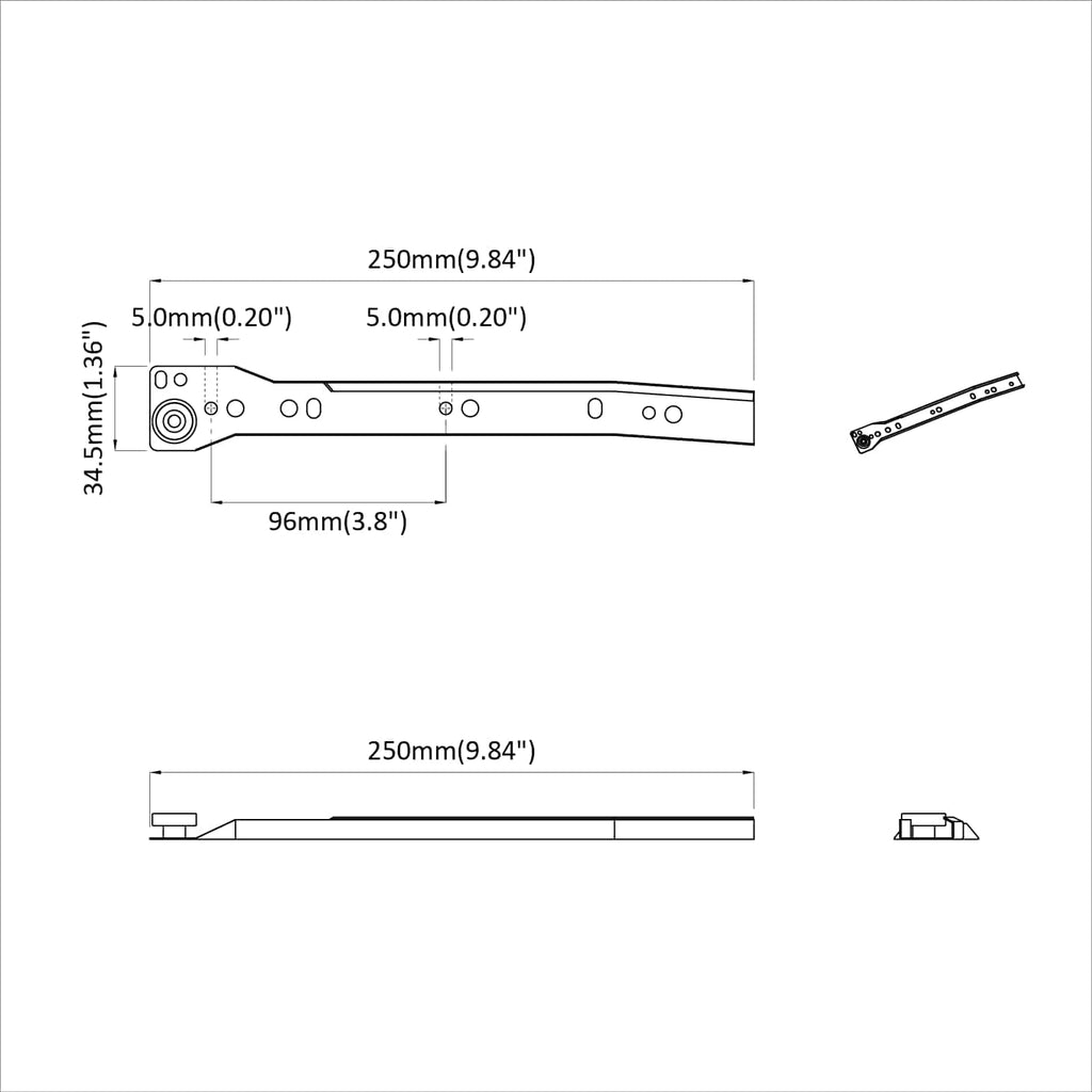 vidaXL Prowadnica szuflady 2 pcs Biały 250 mm Stal