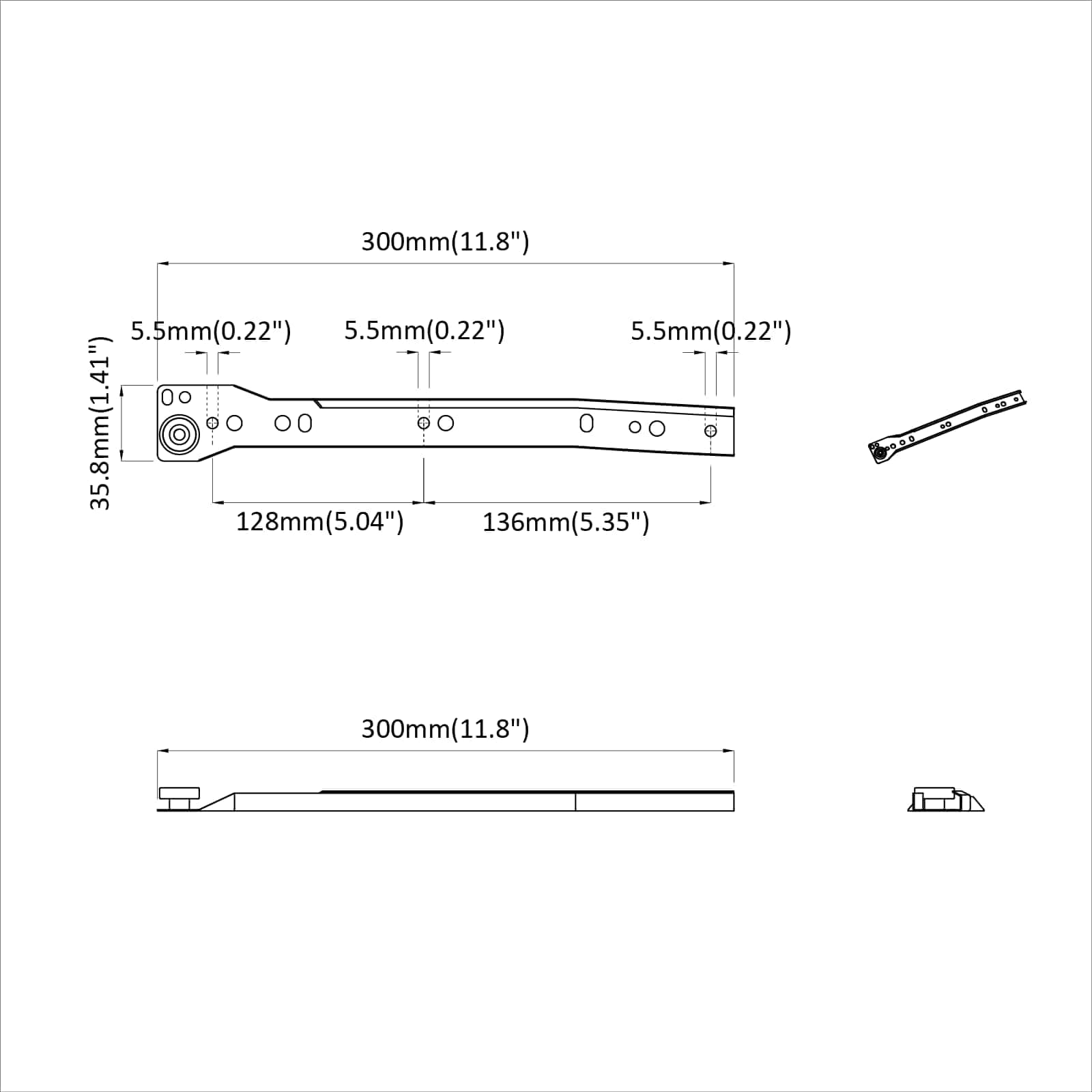 vidaXL Prowadnica szuflady 2 pcs Biały 300 mm Stal