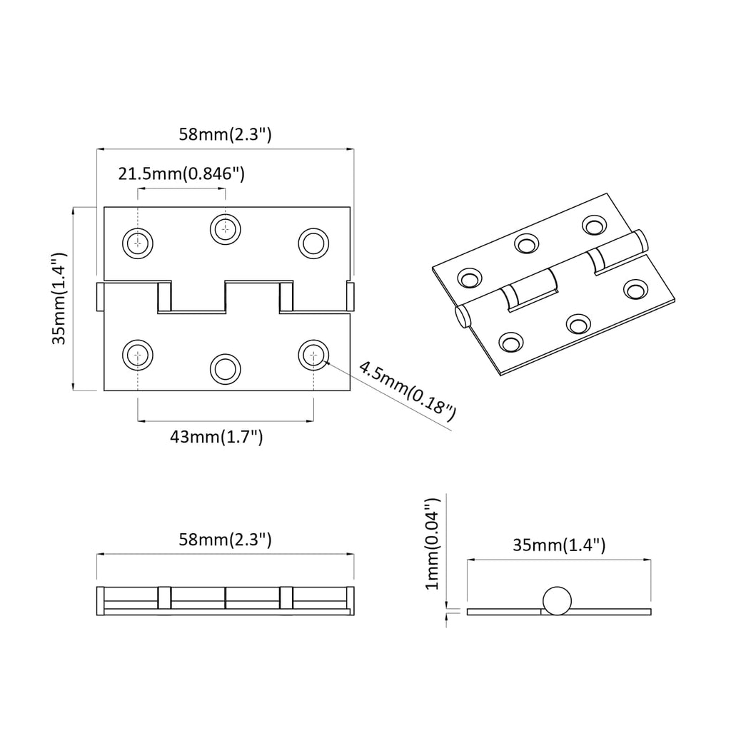 vidaXL Zawias Gładki 899 pcs Srebrny 58 x 35 x 1 mm Stal