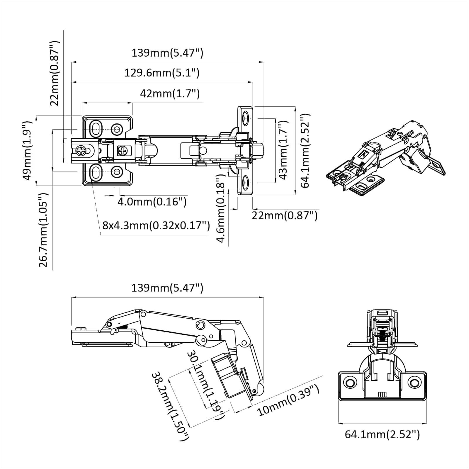 vidaXL Zawias 12 pcs Nikiel 139 x 64,1 x 10 mm Żelazo