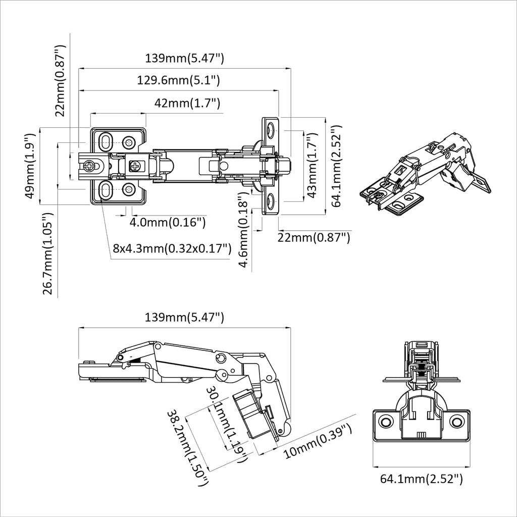 vidaXL Zawias 126 pcs Nikiel 139 x 64,1 x 10 mm Żelazo