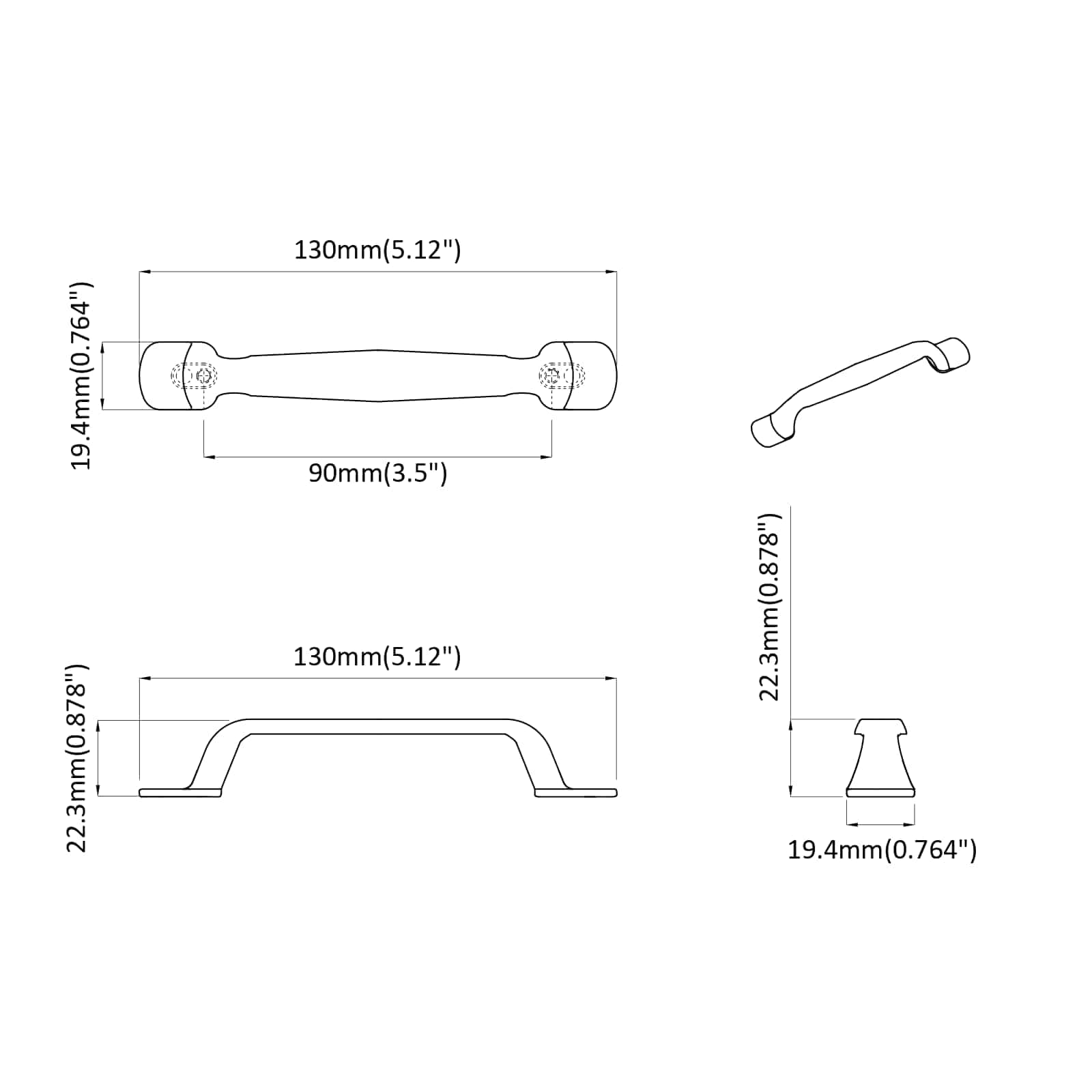 vidaXL Uchwyt meblowy 250 pcs Czarny 130 x 19,4 x 22,3 mm Aluminium