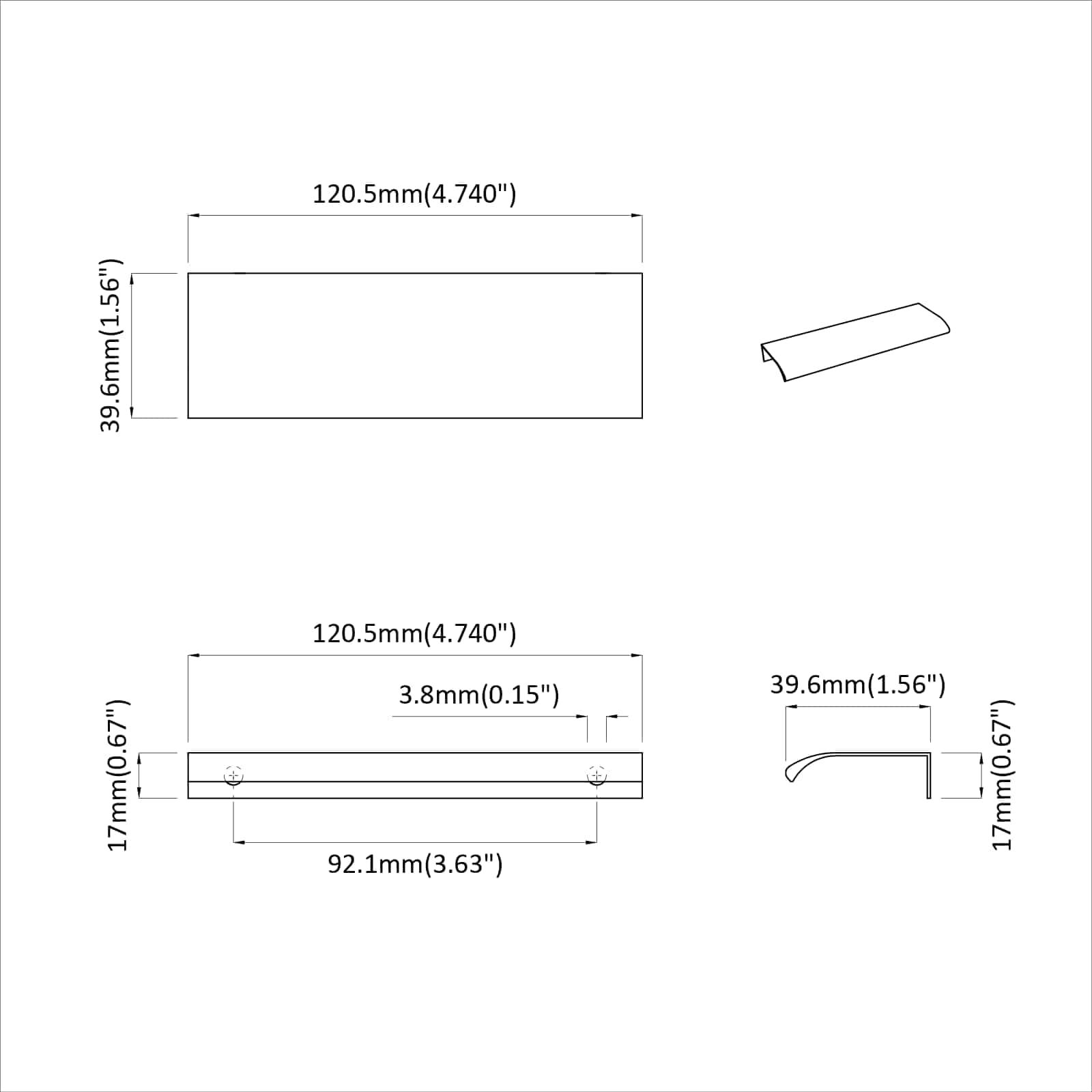 vidaXL Uchwyt 2 pcs Czarny 120 x 39.6 x 17 mm Aluminium