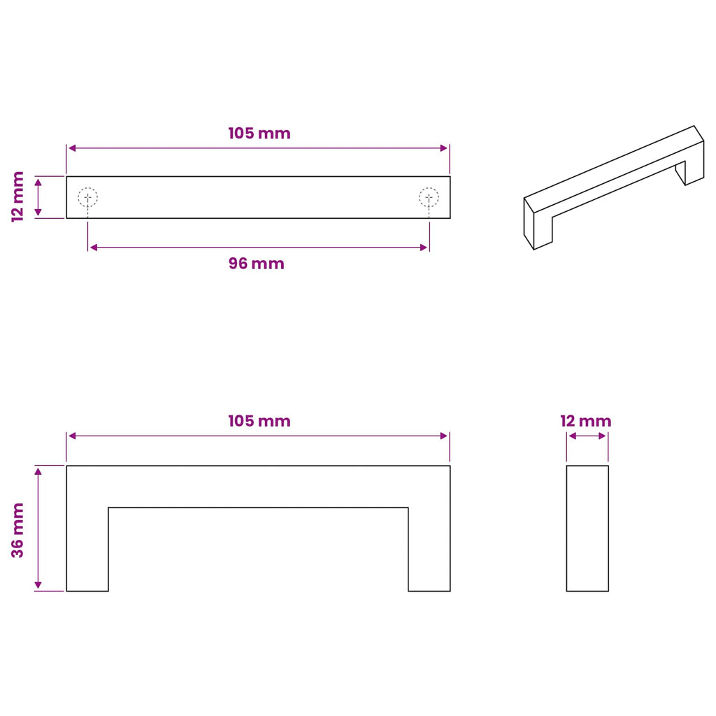 vidaXL Uchwyt meblowy 530 pcs Czarny 105 x 12 x 36 mm Żelazo